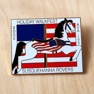 Vintage Susquehanna Rovers Brooch Pin 2002 Holiday Walkfest Carousel Horse IVV